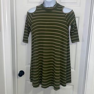 Hotkiss Cut-Out sleeve Green Tan Striped Thigh Length Dress Size XL